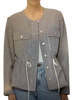 Bagatelle Collection Collarless Jacket Pockets  Nautical Stripes Large  NWT